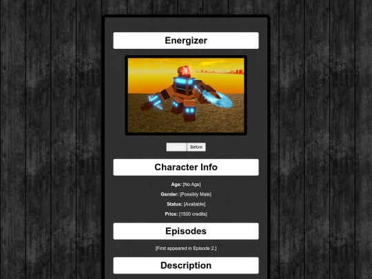 CharacterList/Energizer screenshot