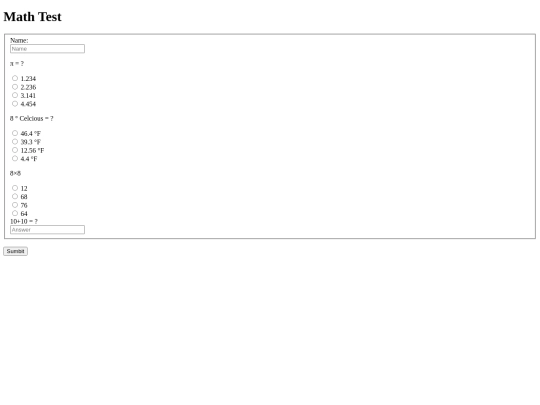 MathTest screenshot