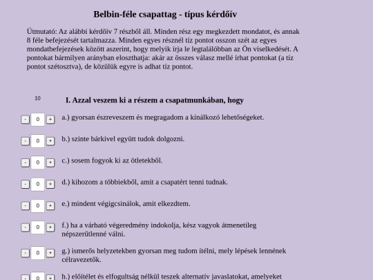 BelbinTeszt screenshot