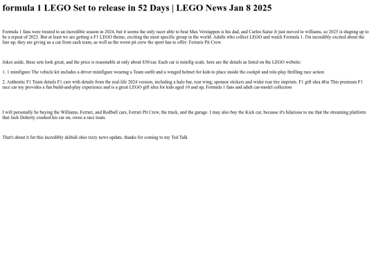 LEGO News/Formula 1 LEGO set to release in 52 Days | LEGO News Jan 8 2025/formula1LEGOSettoreleasein52DaysLEGONewsJan82025 screenshot
