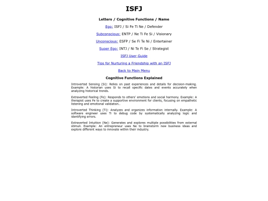 ISFJ screenshot