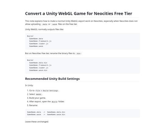 UNITY-TO-NEOCITIES screenshot
