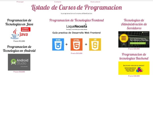 Cursos/menu screenshot