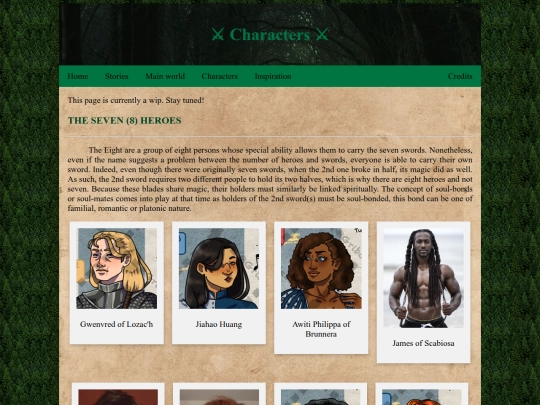 html pages/characters screenshot