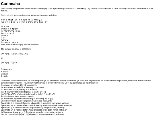 conlanging/carinnaha screenshot