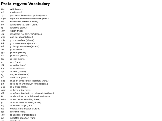 conlanging/proto-rgyam/vocabulary screenshot