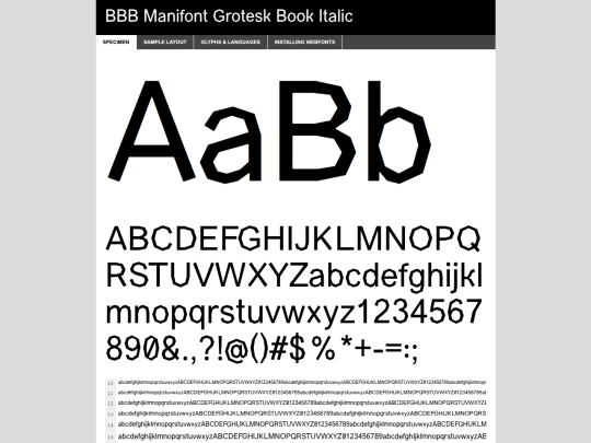 assets/fonts/bbbmanifontgrotesk/bbbmanifontgrotesk-bookitalic-demo screenshot