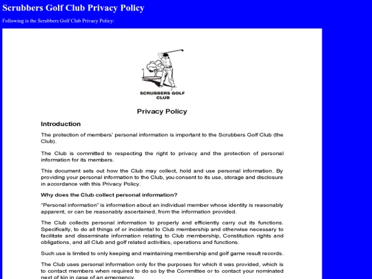 Scrubbers Golf Club Privacy Policy screenshot
