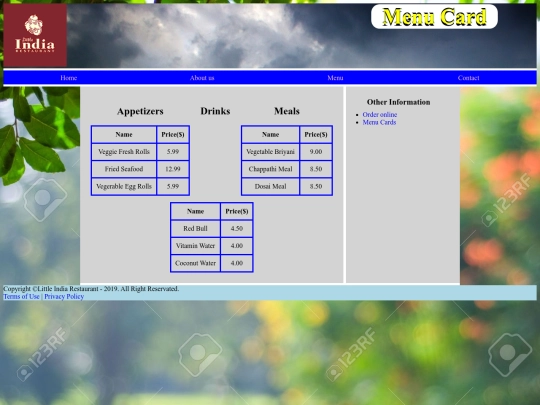 Menu screenshot