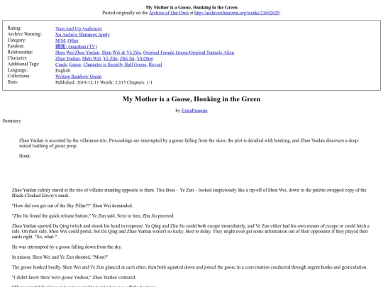 fic/21692629MyMotherisaGooseHonkingintheGree screenshot
