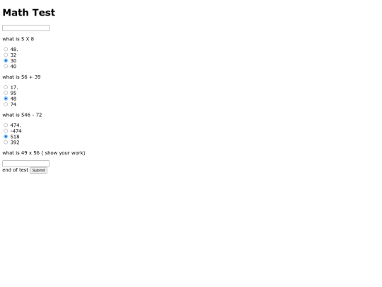 mathtest screenshot