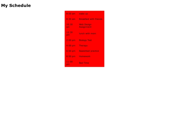 schedule screenshot