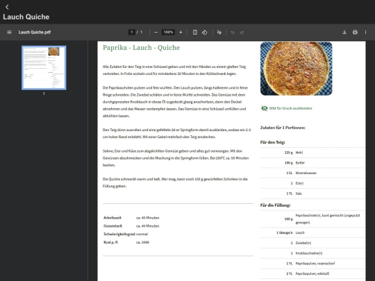 Rezepte/PDF/Lauch Quiche screenshot