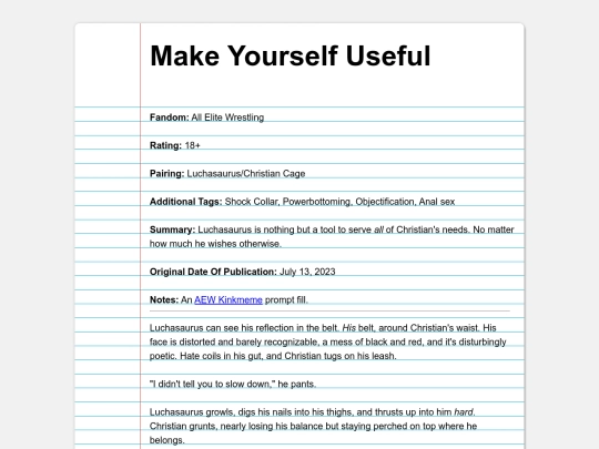 fanfics/subcategories/wrestling/aew/makeyourselfuseful screenshot