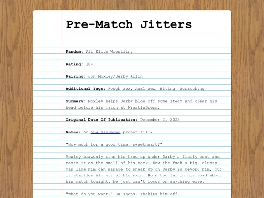 fanfics/subcategories/wrestling/aew/prematchjitters screenshot