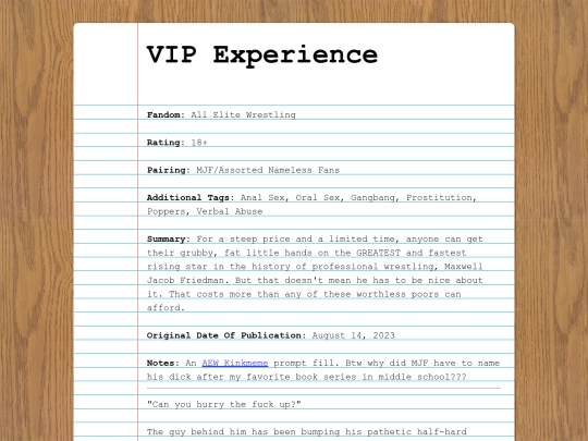 fanfics/subcategories/wrestling/aew/vipexperience screenshot
