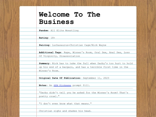 fanfics/subcategories/wrestling/aew/welcometothebusiness screenshot