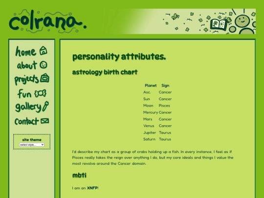 about/personality screenshot