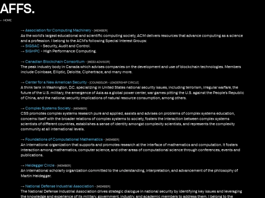 affiliations screenshot