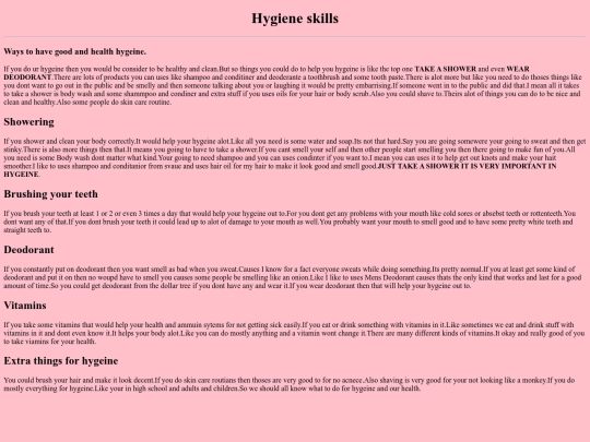 classwork/Hygeine screenshot