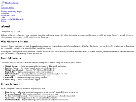 markdown-resume/about screenshot