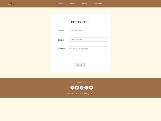 pure-brew-cafe-website/contactus screenshot