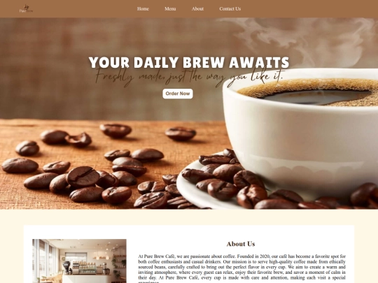 pure-brew-cafe-website screenshot