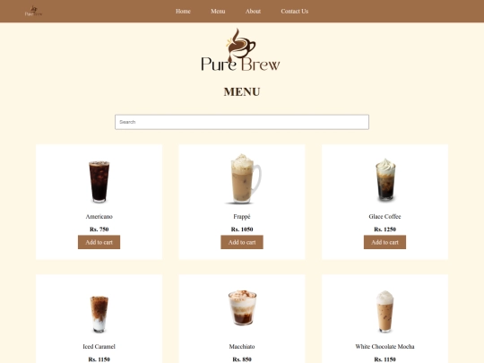 pure-brew-cafe-website/menu screenshot