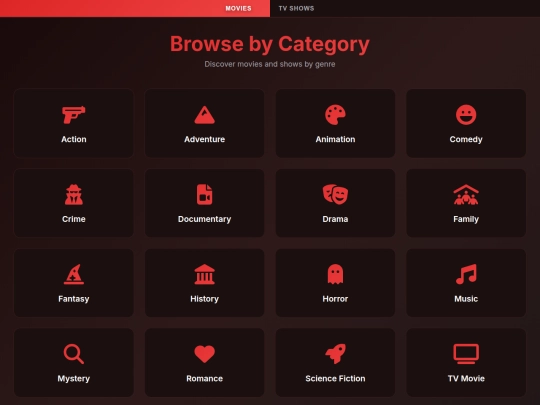 media/categories screenshot