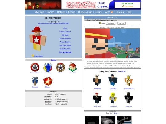 JakeyThrillz'sROBLOXHomePage screenshot