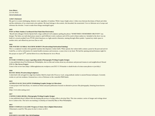 Jesse Rinyu Artist Resume screenshot