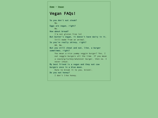 vegan/faqs screenshot