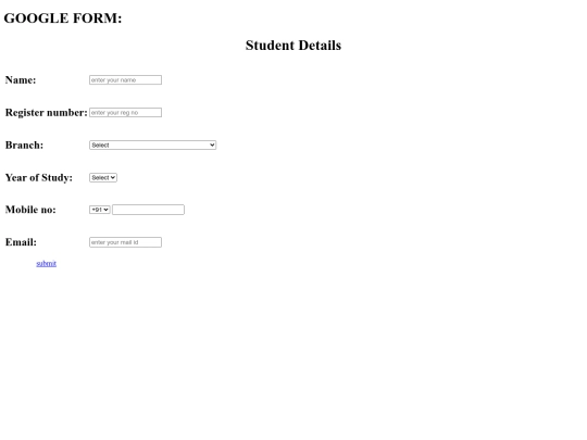 Google form screenshot