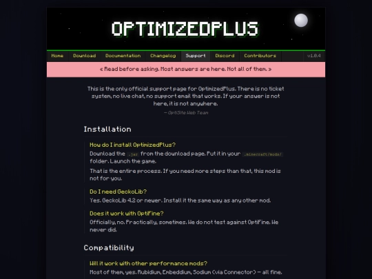 support screenshot