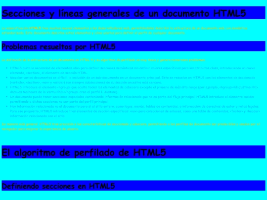 Secciones y lineas generales de un documento HTML5 screenshot