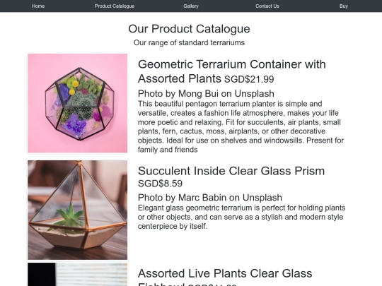 product catalogue screenshot