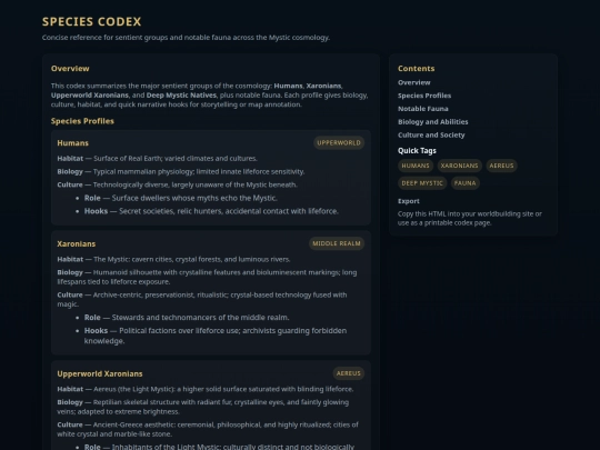 species screenshot