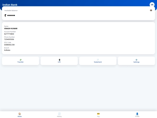 indian-bank/dashboard screenshot