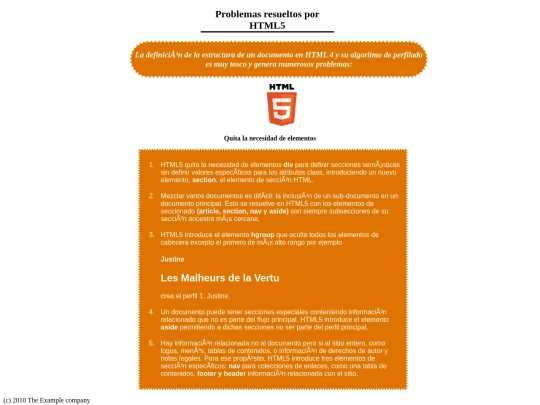 Secciones y líneas generales de un documento HTML5 screenshot
