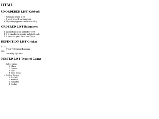 Html list/html list screenshot