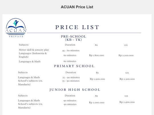 price-list screenshot