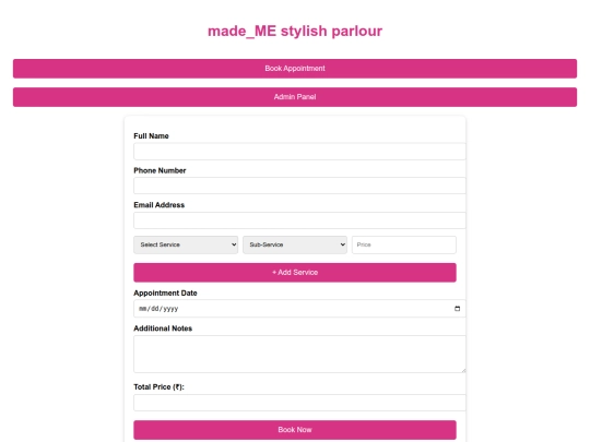 parlour/appointment screenshot