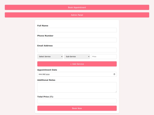 parlour/booking screenshot