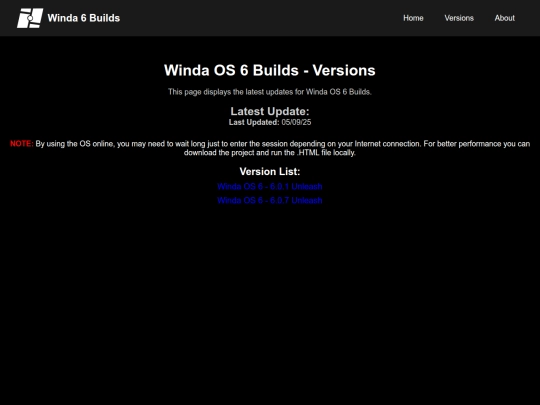 versions screenshot