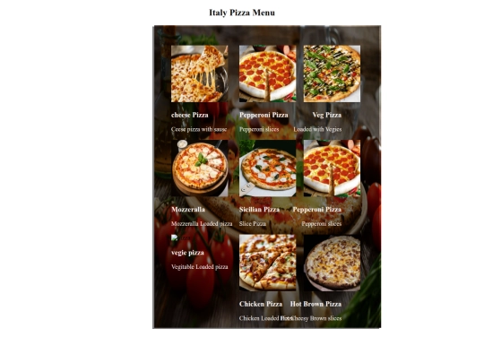 menu cart/pizza screenshot