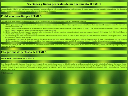 Secciones y líneas generales de un documento HTML5 screenshot