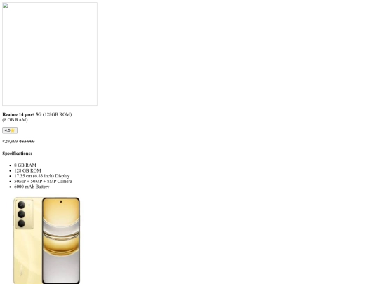Mobile shop web page/Realme screenshot