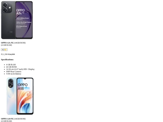Mobile shop web page/oppo screenshot