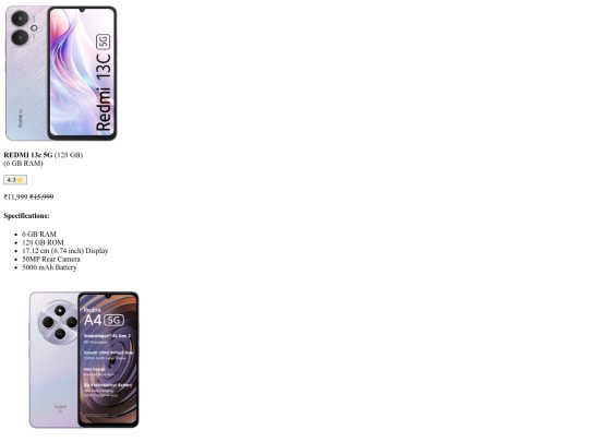Mobile shop web page/redmi screenshot