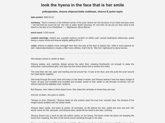 fanfic/yellowjackets/lookthehyena screenshot